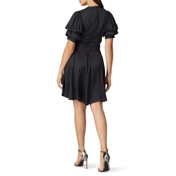 ZADIG & VOLTAIRE Satin Dress Size Small Black V-Neck Puff Sleeves Empire Waist - Picture 3 of 11
